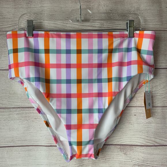 Kona Sol Multi-Color Pastel Plaid Bikini Bottoms Size XL (16) - Picture 1 of 9